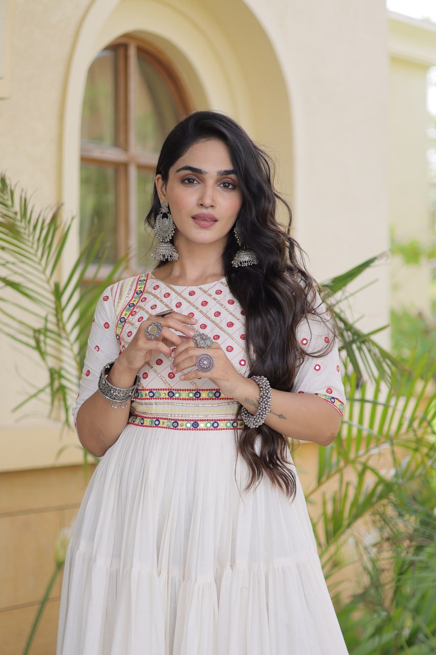 Rang Riwaaz — 12M Kora Cotton Mirror Work Gown