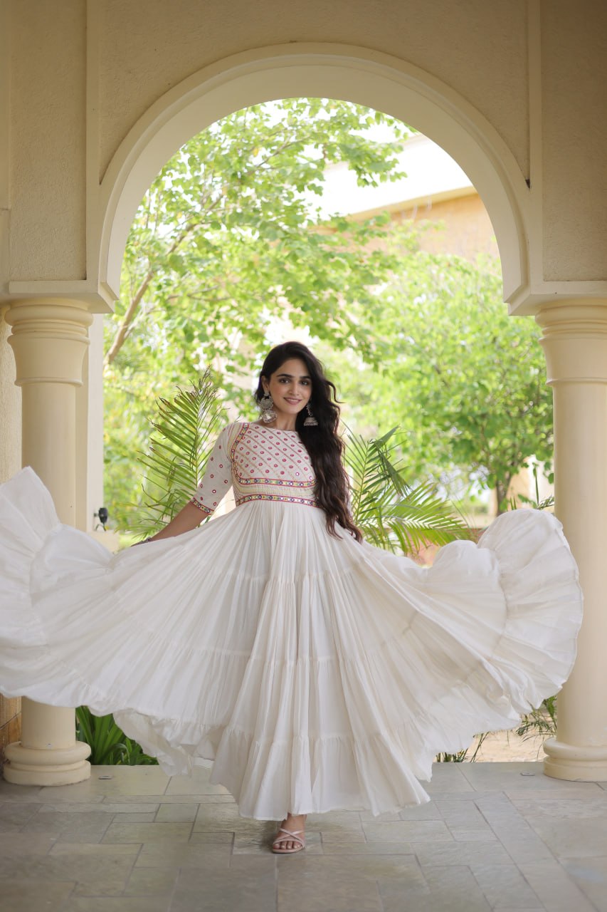 Rang Riwaaz — 12M Kora Cotton Mirror Work Gown