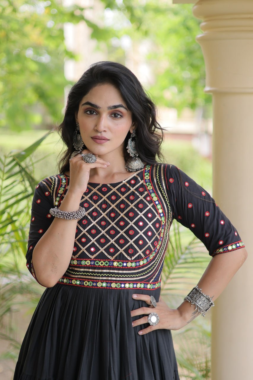 Rang Riwaaz — 12M Kora Cotton Mirror Work Gown