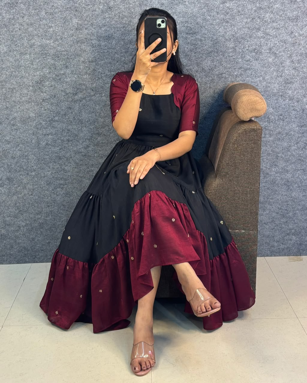 vichithra scallop gown
