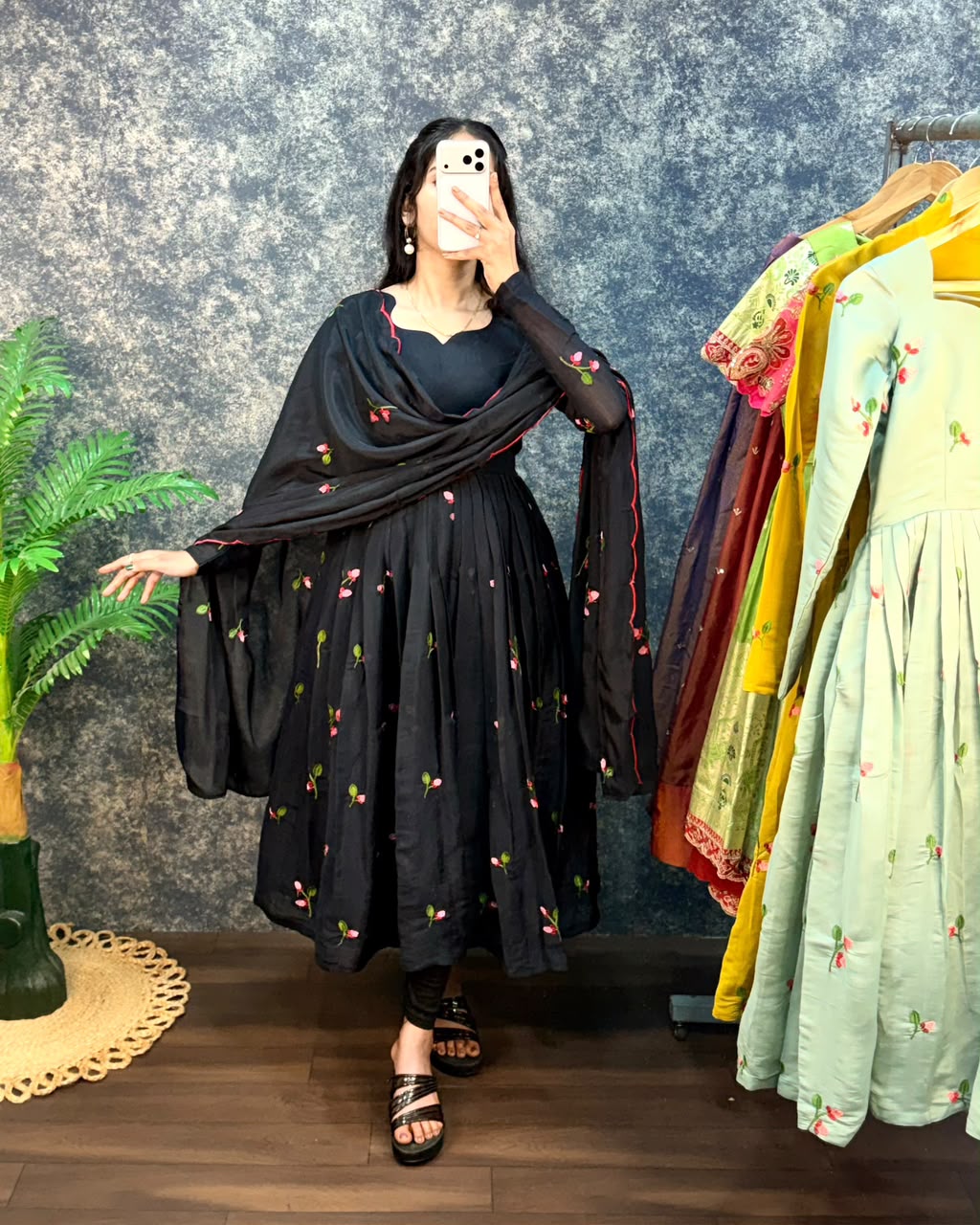 mul chanderi anarkali
